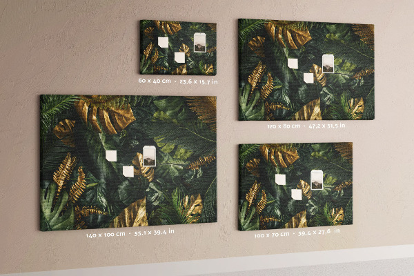 Tableau affichage liège Feuilles dorées sur fond vert foncé