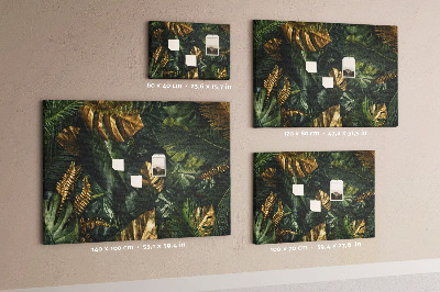 Tableau affichage liège Feuilles dorées sur fond vert foncé