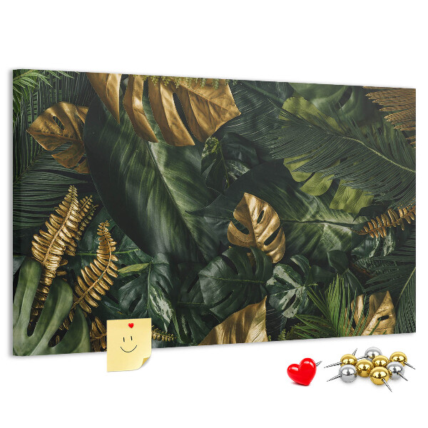Tableau affichage liège Feuilles dorées sur fond vert foncé