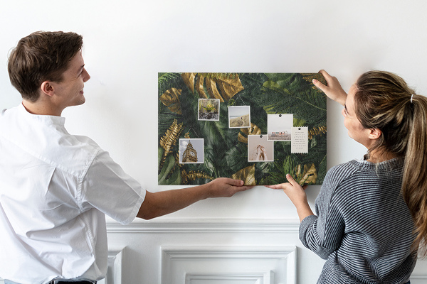 Tableau affichage liège Feuilles dorées sur fond vert foncé