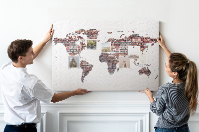Tableau de liège Le monde sur fond de mur de briques