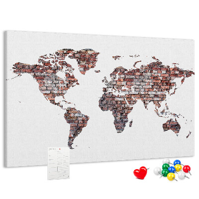 Tableau de liège Le monde sur fond de mur de briques