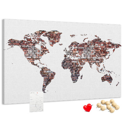 Tableau de liège Le monde sur fond de mur de briques