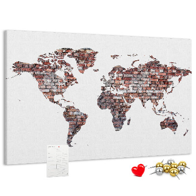 Tableau de liège Le monde sur fond de mur de briques