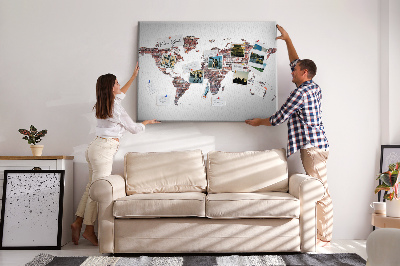 Tableau de liège Le monde sur fond de mur de briques