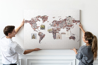 Tableau de liège Le monde sur fond de mur de briques