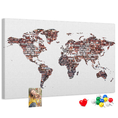 Tableau de liège Le monde sur fond de mur de briques