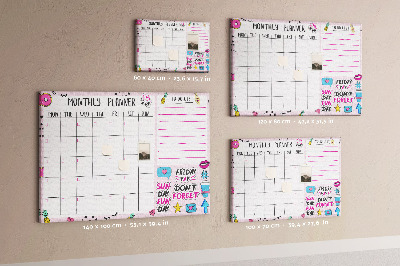 Tableau affichage liège Agenda mensuel coloré à motifs.
