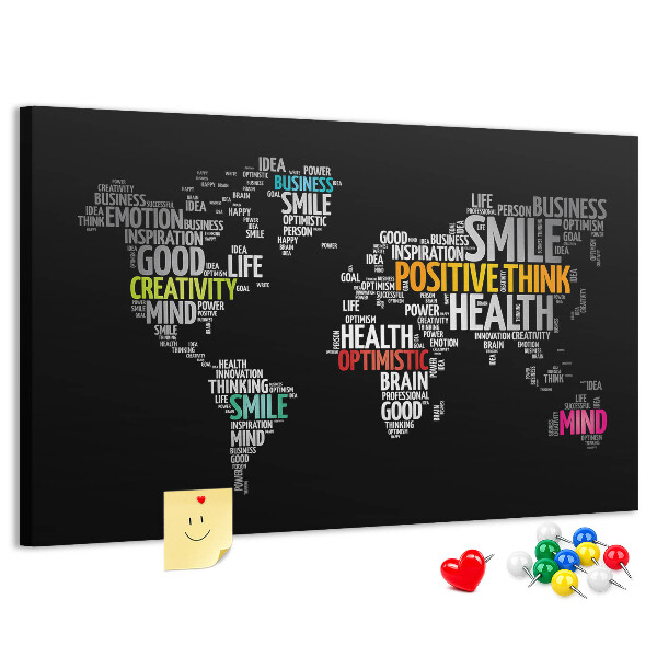 Tableau affichage liège Carte du monde avec des slogans motivants.