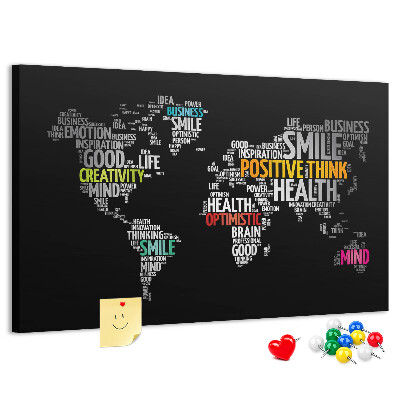 Tableau affichage liège Carte du monde avec des slogans motivants.