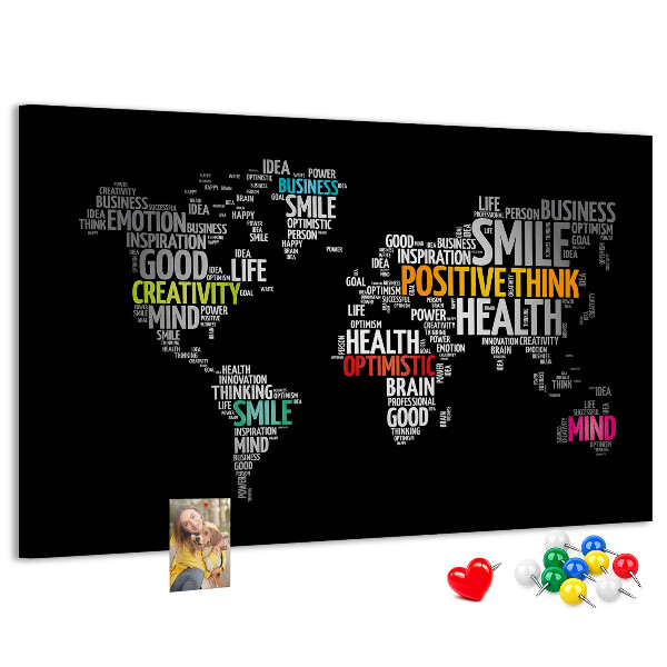 Tableau affichage liège Carte du monde avec des slogans motivants.