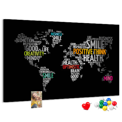 Tableau affichage liège Carte du monde avec des slogans motivants.