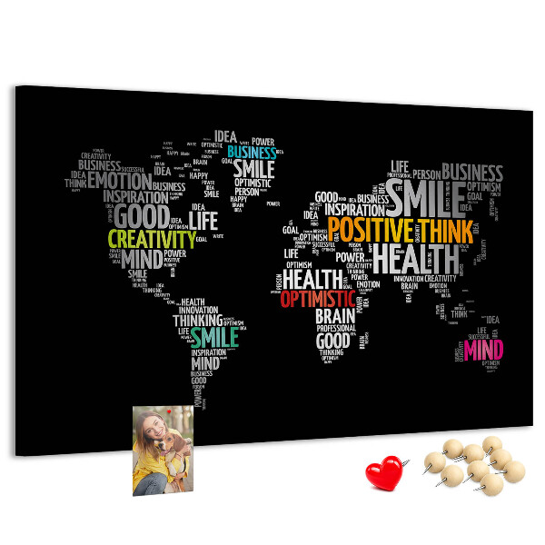Tableau affichage liège Carte du monde avec des slogans motivants.