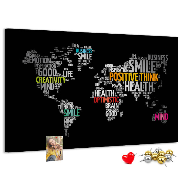 Tableau affichage liège Carte du monde avec des slogans motivants.