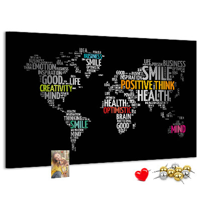 Tableau affichage liège Carte du monde avec des slogans motivants.