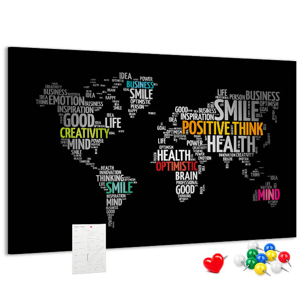 Tableau affichage liège Carte du monde avec des slogans motivants.