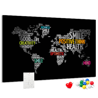 Tableau affichage liège Carte du monde avec des slogans motivants.