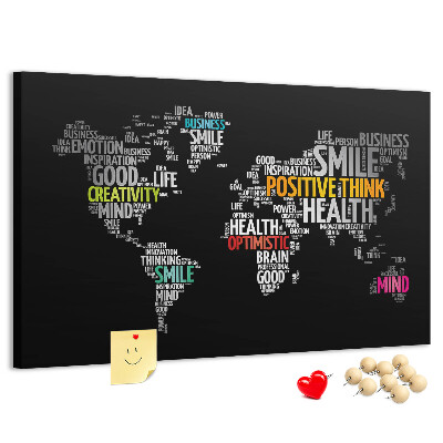 Tableau affichage liège Carte du monde avec des slogans motivants.