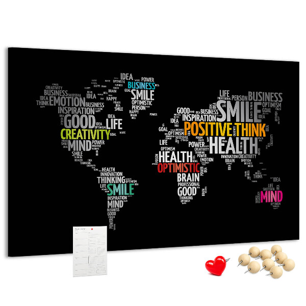 Tableau affichage liège Carte du monde avec des slogans motivants.