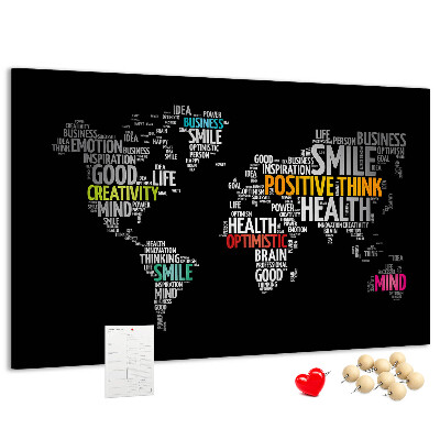 Tableau affichage liège Carte du monde avec des slogans motivants.