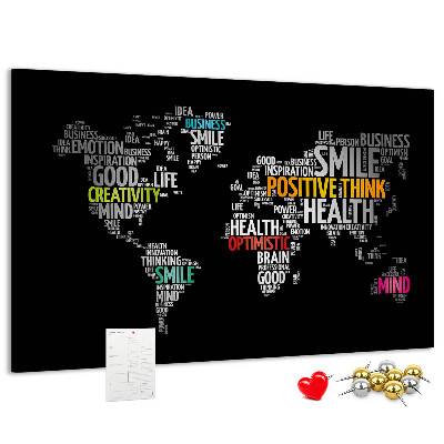 Tableau affichage liège Carte du monde avec des slogans motivants.