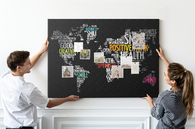 Tableau affichage liège Carte du monde avec des slogans motivants.