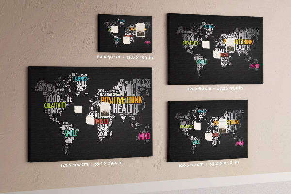 Tableau affichage liège Carte du monde avec des slogans motivants.