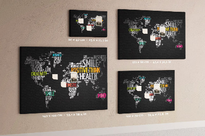 Tableau affichage liège Carte du monde avec des slogans motivants.