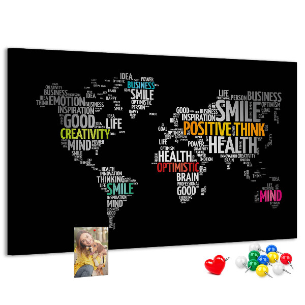 Tableau affichage liège Carte du monde avec des slogans motivants.