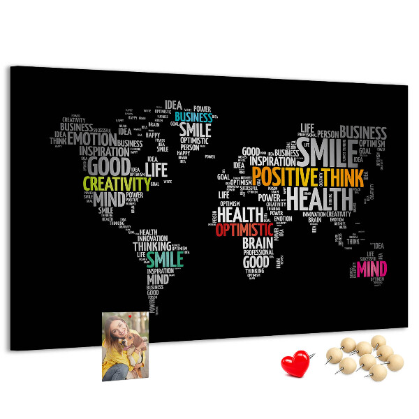 Tableau affichage liège Carte du monde avec des slogans motivants.