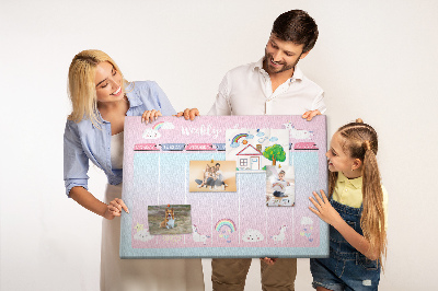 Tableau de liège Agenda hebdomadaire avec des licornes colorées