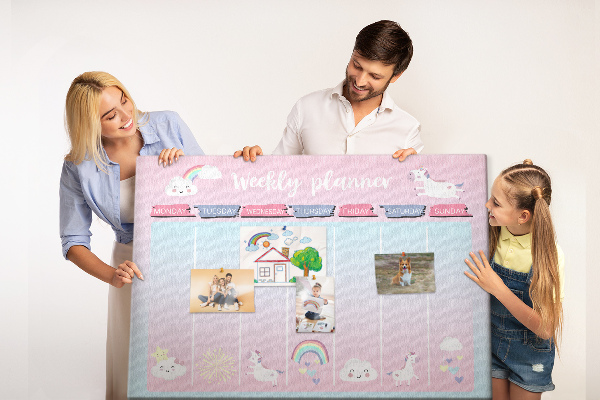 Tableau de liège Agenda hebdomadaire avec des licornes colorées