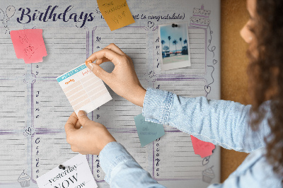 Tableau en liège Calendrier d'anniversaires avec des accents colorés