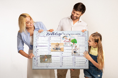 Tableau en liège Calendrier d'anniversaires avec des accents colorés