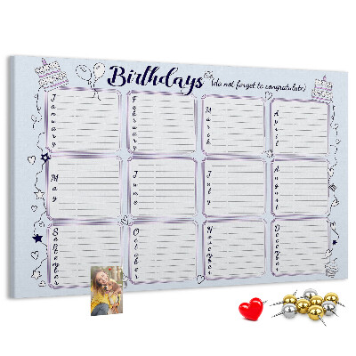 Tableau en liège Calendrier d'anniversaires avec des accents colorés