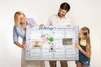 Tableau en liège Calendrier d'anniversaires avec des accents colorés