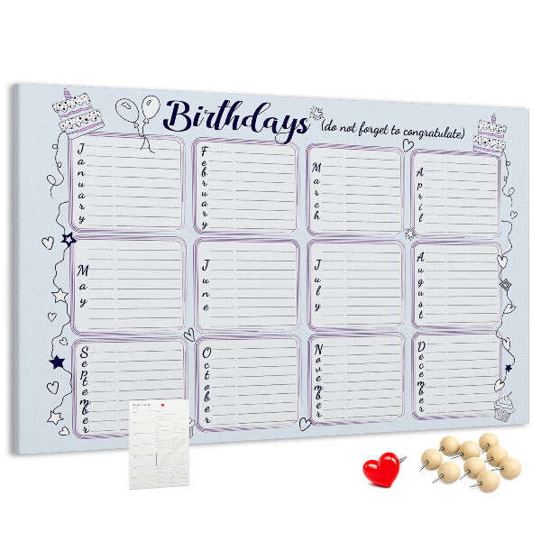 Tableau en liège Calendrier d'anniversaires avec des accents colorés