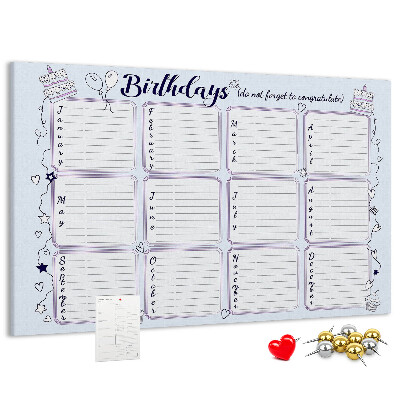 Tableau en liège Calendrier d'anniversaires avec des accents colorés
