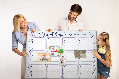 Tableau en liège Calendrier d'anniversaires avec des accents colorés