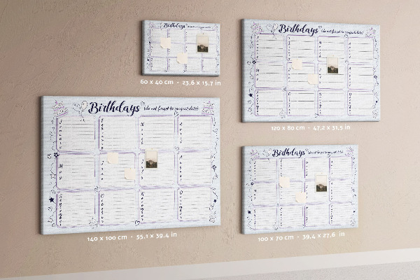 Tableau en liège Calendrier d'anniversaires avec des accents colorés