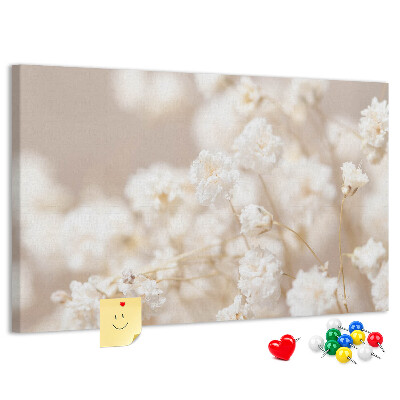 Tableau affichage liège Délicates fleurs blanches sur fond neutre