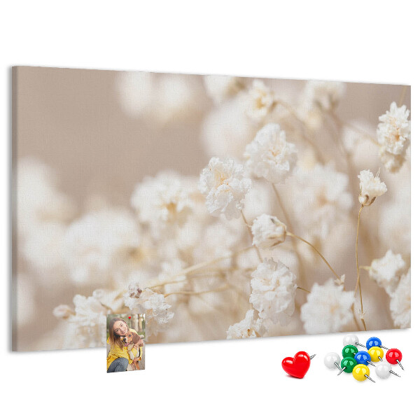 Tableau affichage liège Délicates fleurs blanches sur fond neutre