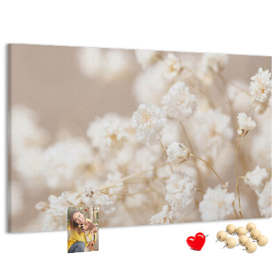 Tableau affichage liège Délicates fleurs blanches sur fond neutre