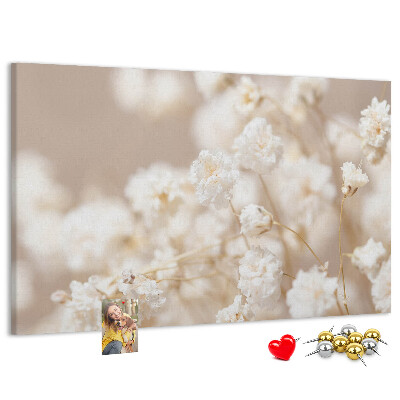 Tableau affichage liège Délicates fleurs blanches sur fond neutre