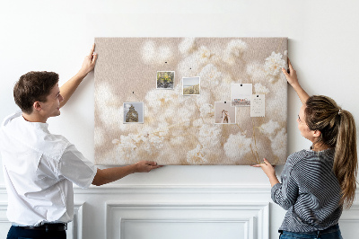 Tableau affichage liège Délicates fleurs blanches sur fond neutre