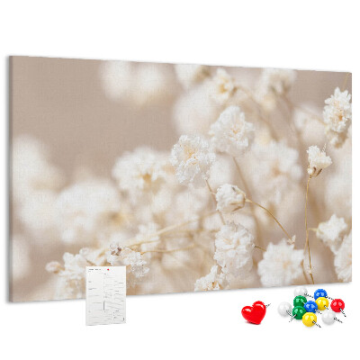 Tableau affichage liège Délicates fleurs blanches sur fond neutre