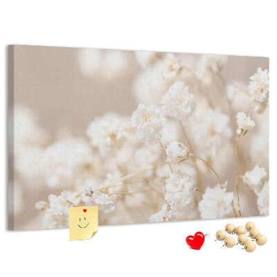 Tableau affichage liège Délicates fleurs blanches sur fond neutre