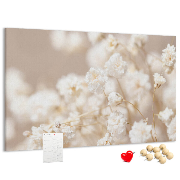Tableau affichage liège Délicates fleurs blanches sur fond neutre