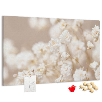 Tableau affichage liège Délicates fleurs blanches sur fond neutre