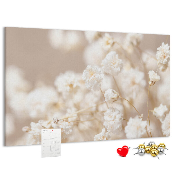 Tableau affichage liège Délicates fleurs blanches sur fond neutre